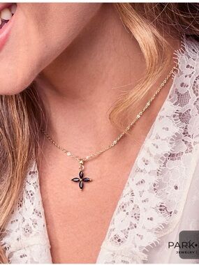 Park Lane Gold Necklace with Black Cross Gem Pendant